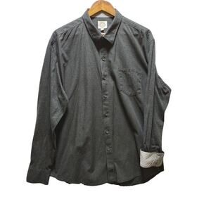 W.R.K. Men's Long Sleeve Button Front Shirt Charcoal Gray XL Fold Back Cuffs